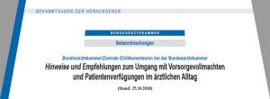 Bild BÄK-Hinweise und Empfehlungen zum Umgang mit Vorsorgevollmachten und Patientenverfügungen im ärztlichen Alltag