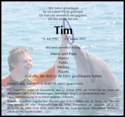 Todesanzeige zu Tim